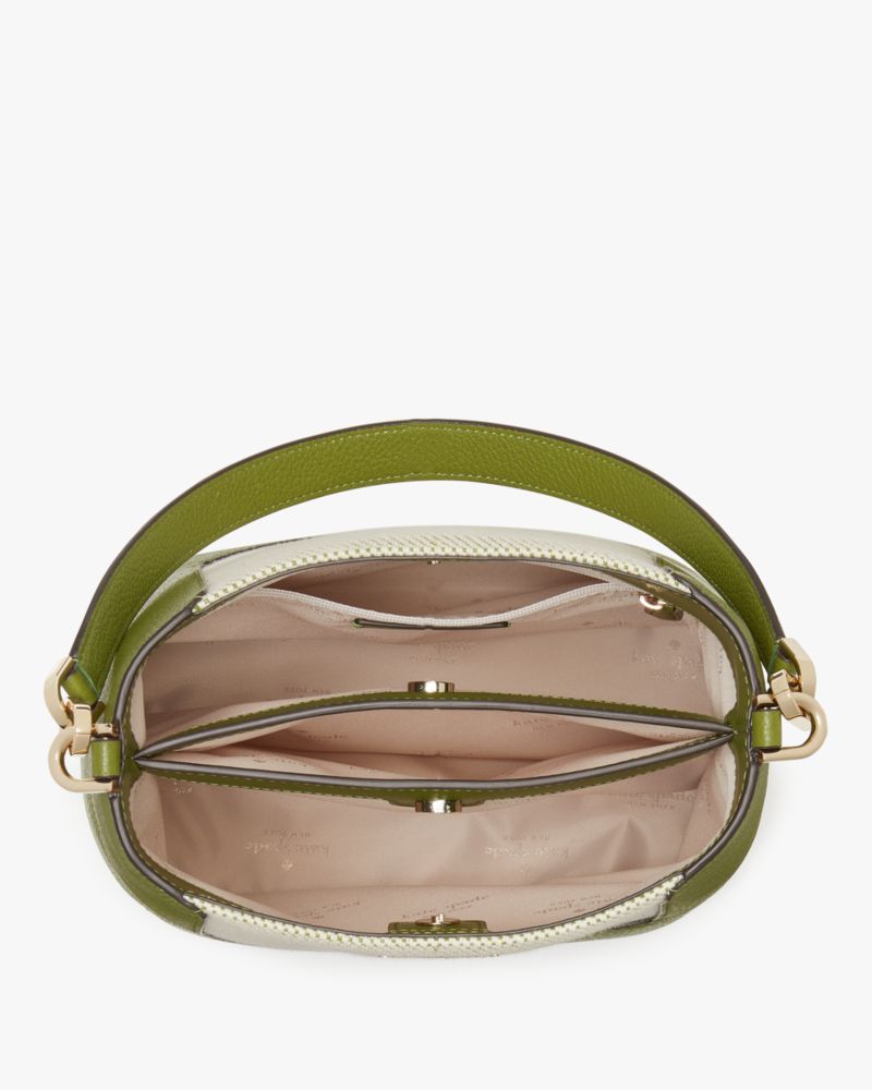 Kate Spade,Lena Canvas Colorblock Bucket Bag,Leather,Canvas,Shoulder Bag,Metal Material,Color Block,Logo,Mixed Media,Mixed...,Multi Color