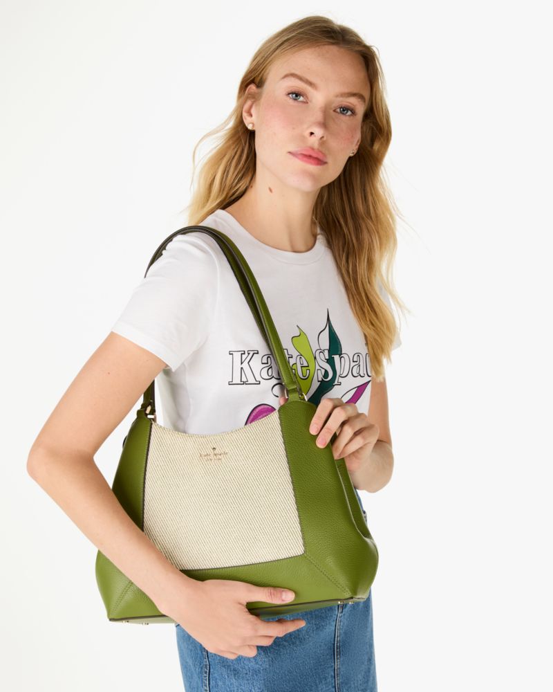 Kate Spade,Lena Canvas Colorblock Triple Compartment Shoulder Bag,Kelp Forest Multi