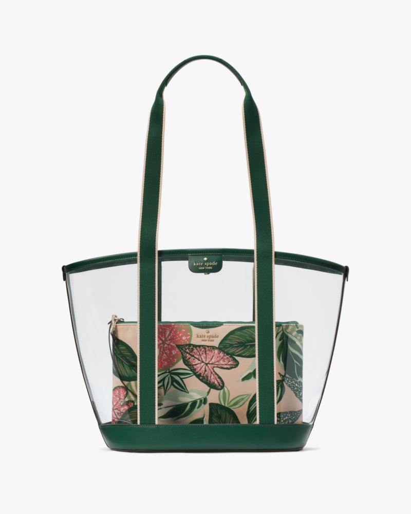 Kate Spade,Clare See Through Fern Foliage Tote,Multi Color