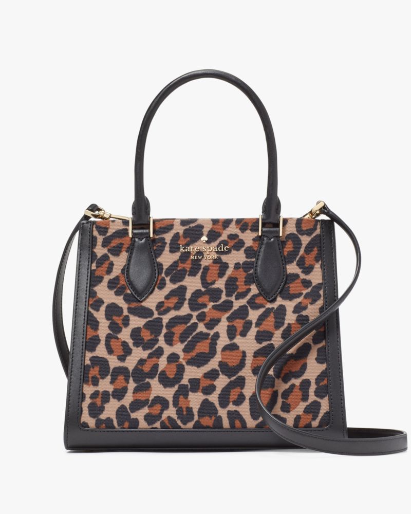 Kate Spade,Ellie Spotted Leopard Canvas Small Tote,Crossbody,Metal Material,Logo,Metal,Piping,Color Block,Casual,Multi Color