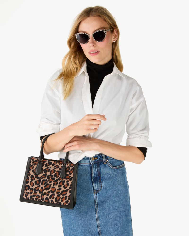 Kate Spade,Ellie Spotted Leopard Canvas Small Tote,Crossbody,Metal Material,Logo,Metal,Piping,Color Block,Casual,
