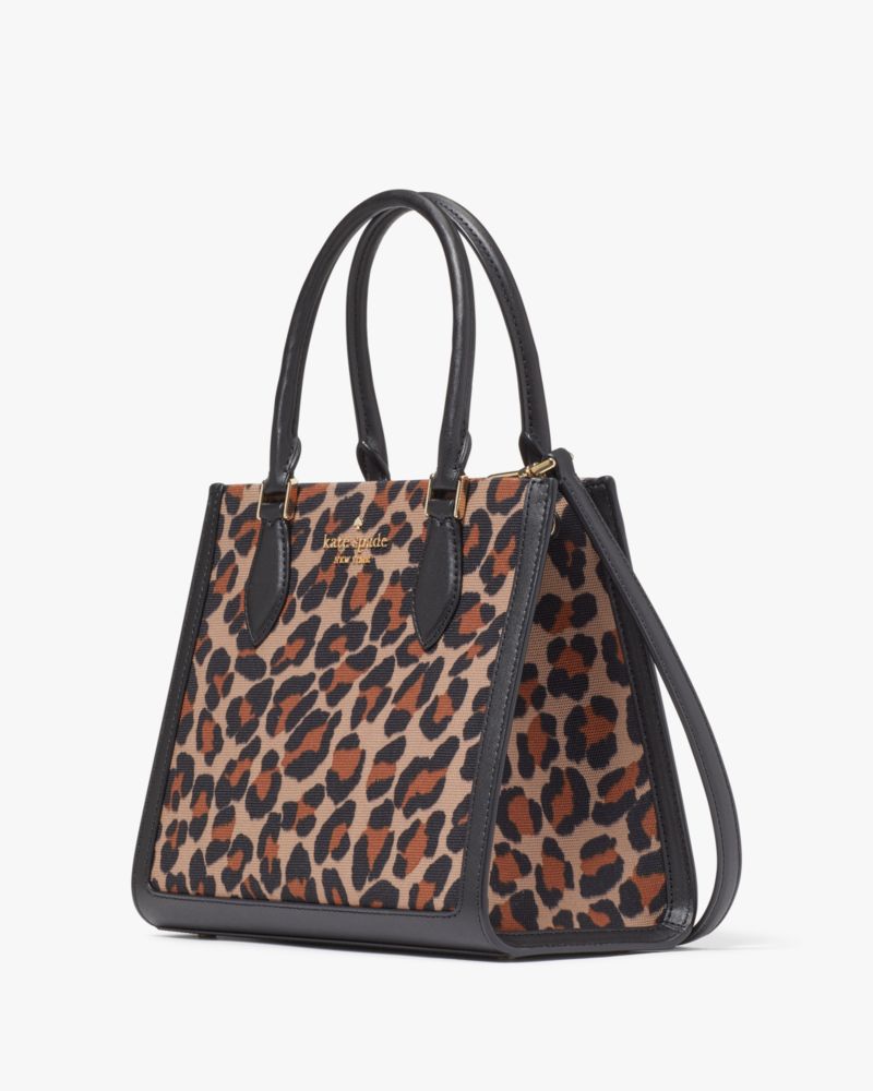 Kate Spade,Ellie Spotted Leopard Canvas Small Tote,Crossbody,Metal Material,Logo,Metal,Piping,Color Block,Casual,