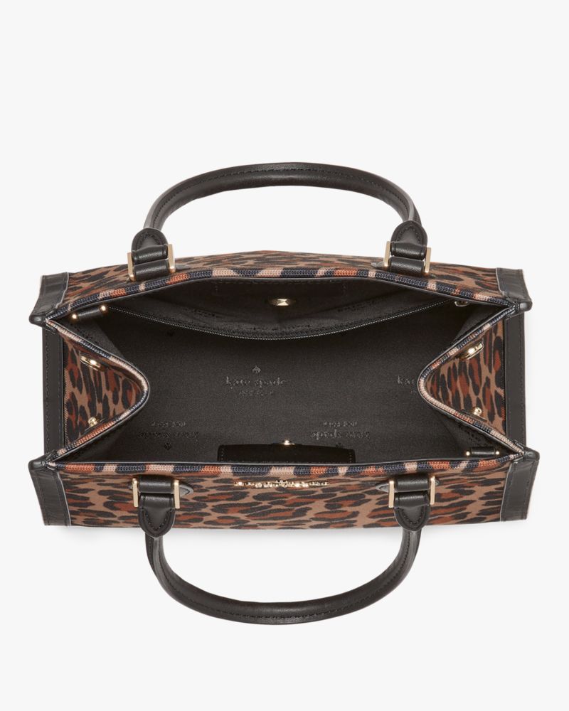 Kate Spade,Ellie Spotted Leopard Canvas Small Tote,Crossbody,Metal Material,Logo,Metal,Piping,Color Block,Casual,