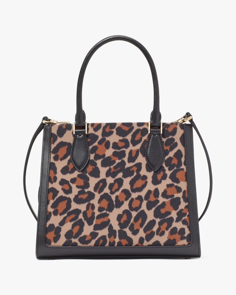 Kate Spade,Ellie Spotted Leopard Canvas Small Tote,Crossbody,Metal Material,Logo,Metal,Piping,Color Block,Casual,