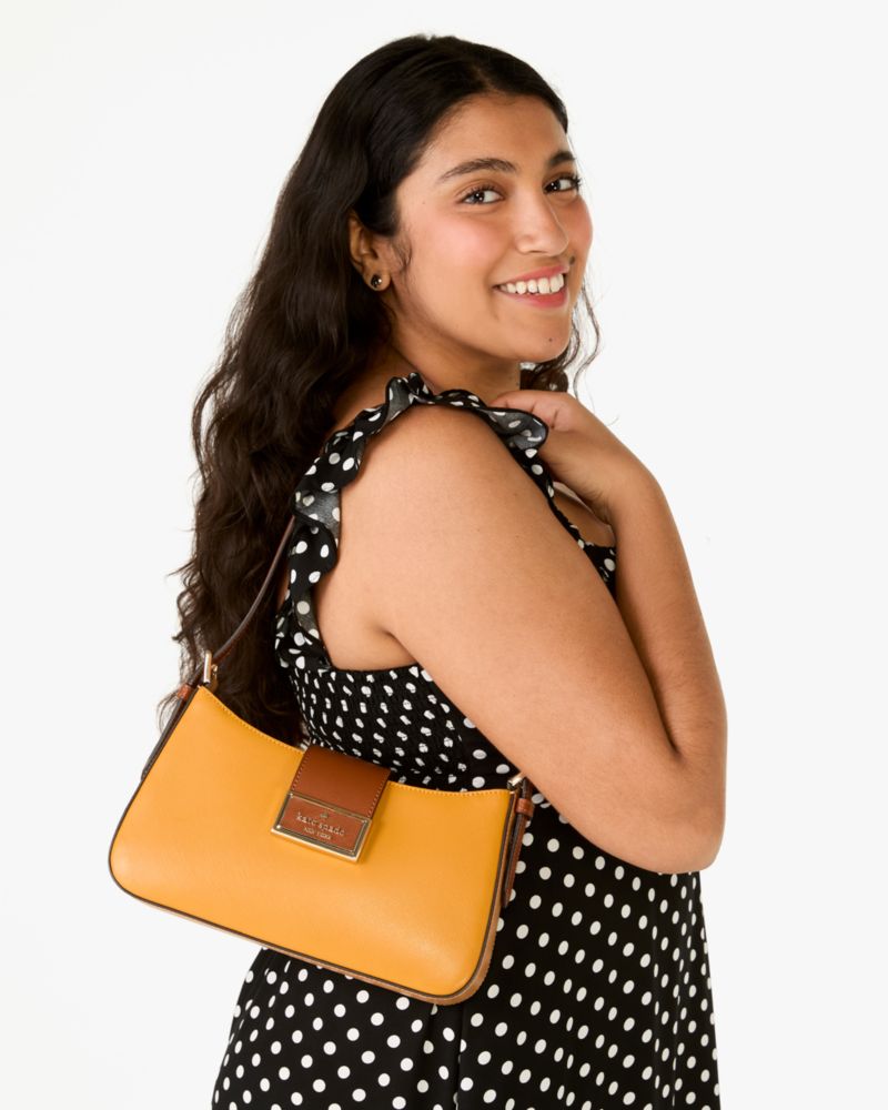 Kate Spade,Reegan Small Shoulder Bag,Shoulder Bag,Logo,Color Block,Metal,Day Party,Mustard