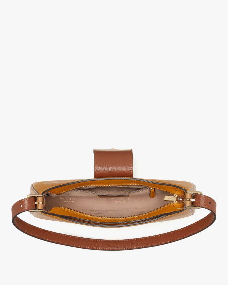 Kate Spade,Reegan Small Shoulder Bag,Leather,Shoulder Bag,Color Block,Logo,Day Party,Casual,Mustard