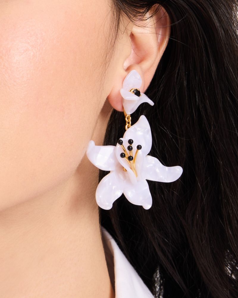 Kate Spade,Brighten Up Statement Earrings,Dangle Earring,Floral Embellishment,Rhinestones,Yellow Gold,Titanium,Day Party,