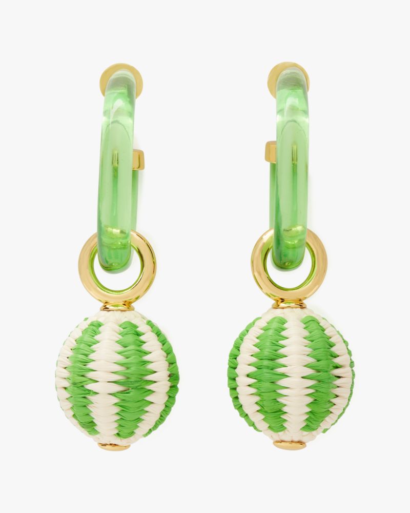 Kate Spade,Feeling Bubbly Raffia Charm Hoops,Green. Multi