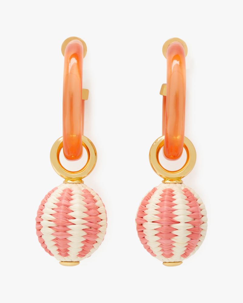 Kate Spade,Feeling Bubbly Raffia Charm Hoops,Pink Multi