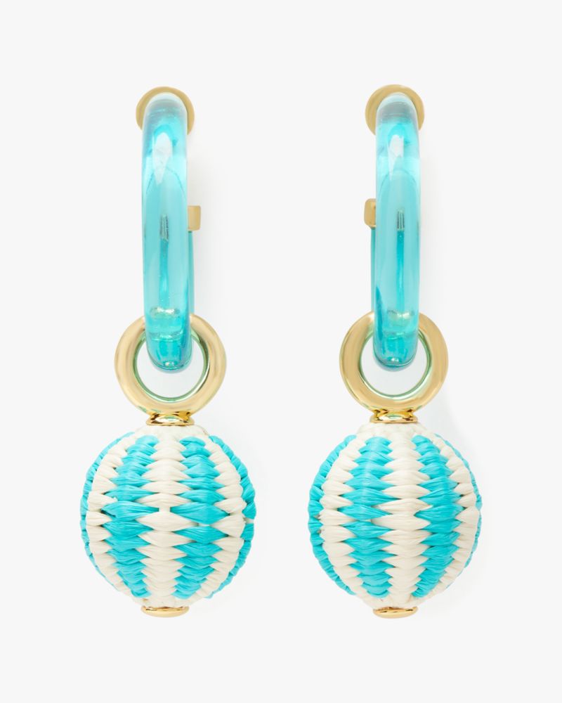 Kate Spade,Feeling Bubbly Raffia Charm Hoops,Aqua Multi