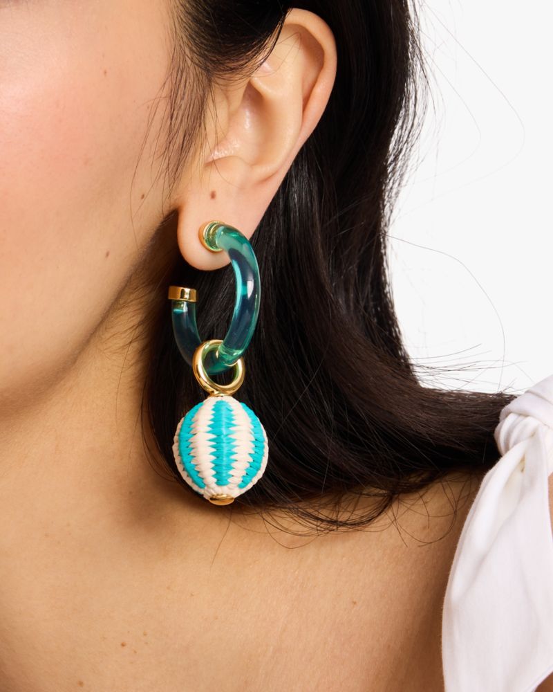 Kate Spade,Feeling Bubbly Raffia Charm Hoops,Dangle Earring,Hoops,Ball Embellishment,Yellow Gold,Titanium,Day Party,