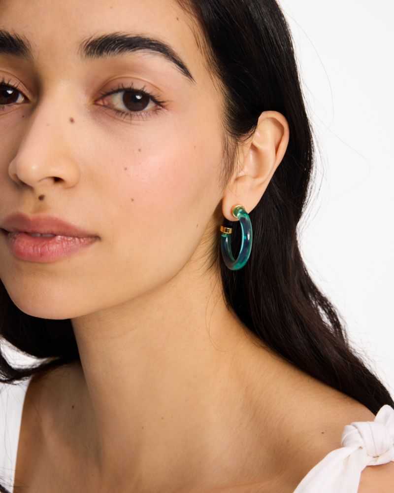 Kate Spade,Feeling Bubbly Raffia Charm Hoops,Dangle Earring,Hoops,Ball Embellishment,Yellow Gold,Titanium,Day Party,Turquoise