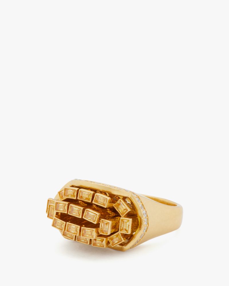 Kate Spade,What A Snack Cocktail Ring,Cocktail,Crystal,Gem Embellishment,Gold Metal,Cocktail,Clear