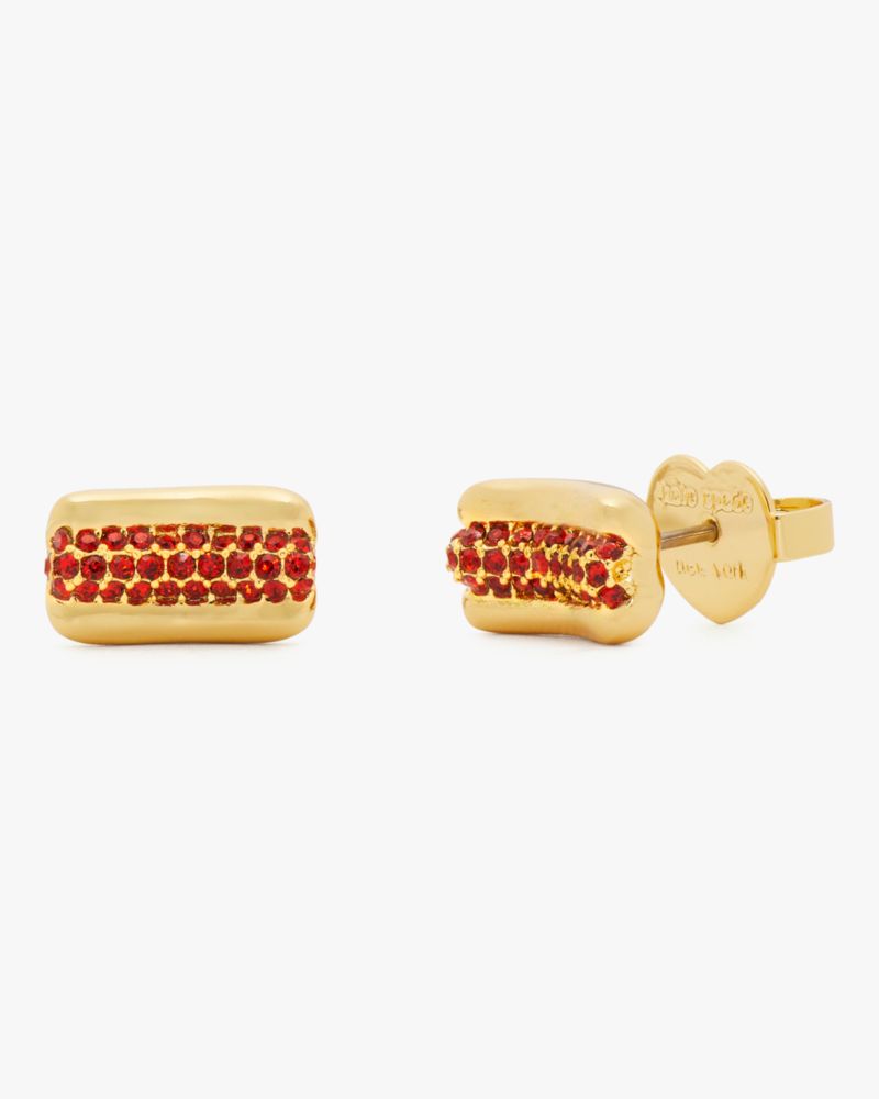 Kate Spade,What A Snack Pavé Hot Dog Studs,Red/Multi