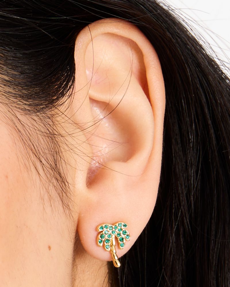 Kate Spade,Away We Go Pavé Palm Tree Studs,Green Multi