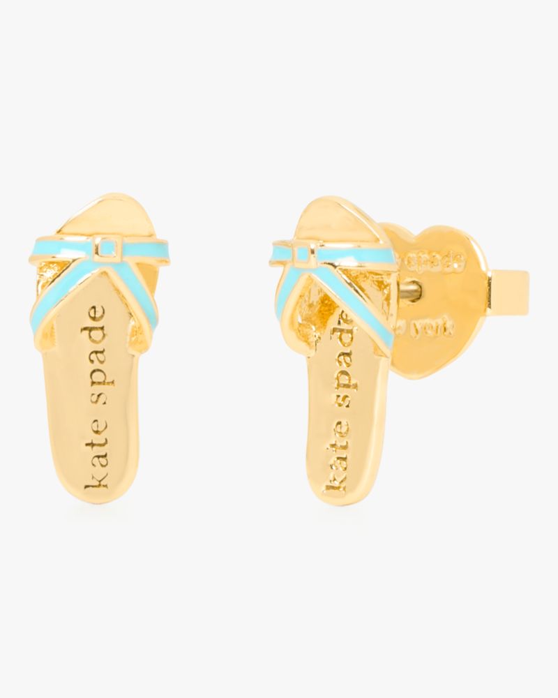 Kate Spade,Away We Go Flip Flop Studs,Studs,3D Embellishment,Mixed Media,Gold Metal,Casual,