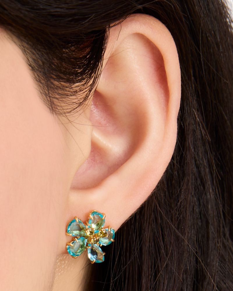 Kate Spade,Paradise Flower Studs,Studs,Floral Embellishment,Rhinestones,Gold Metal,Cocktail,