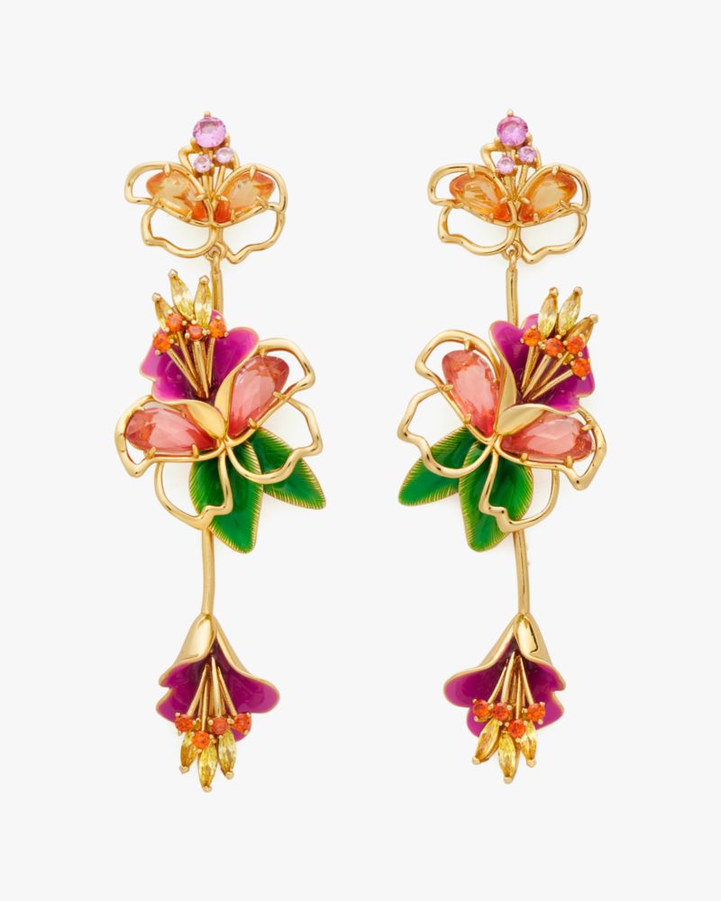 Kate Spade,Paradise Floral Linear Earrings,Dangle Earring,Floral Embellishment,Rhinestones,Day Party,