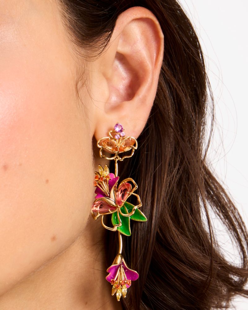 Kate Spade,Paradise Floral Linear Earrings,Dangle Earring,Floral Embellishment,Rhinestones,Day Party,