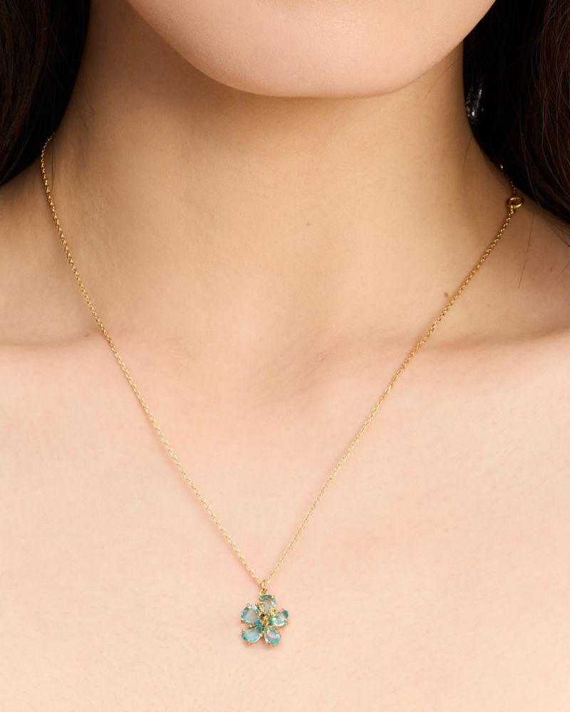 Kate Spade,Paradise Flower Mini Pendant,Single Strand,Gem Embellishment,Floral Embellishment,Gold Metal,Day Party,Teal
