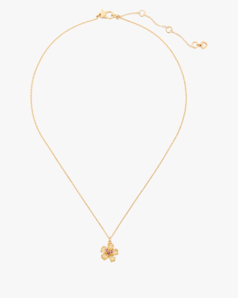 Kate Spade,Paradise Flower Mini Pendant,Single Strand,Floral Embellishment,Gem Embellishment,Yellow Gold,Day Party,Pink