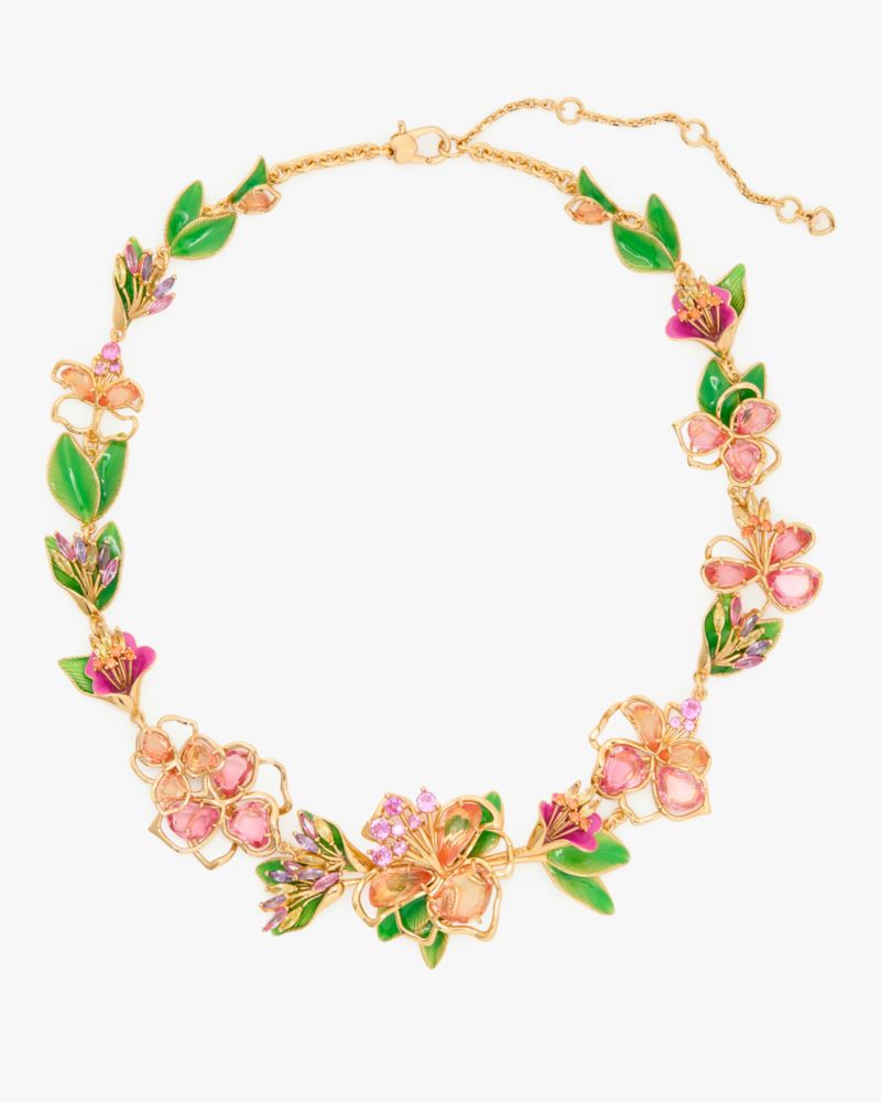 Kate Spade,Paradise Floral Statement Necklace,Choker,Floral Embellishment,Gem Embellishment,Leaf Embellishment,Day Party,