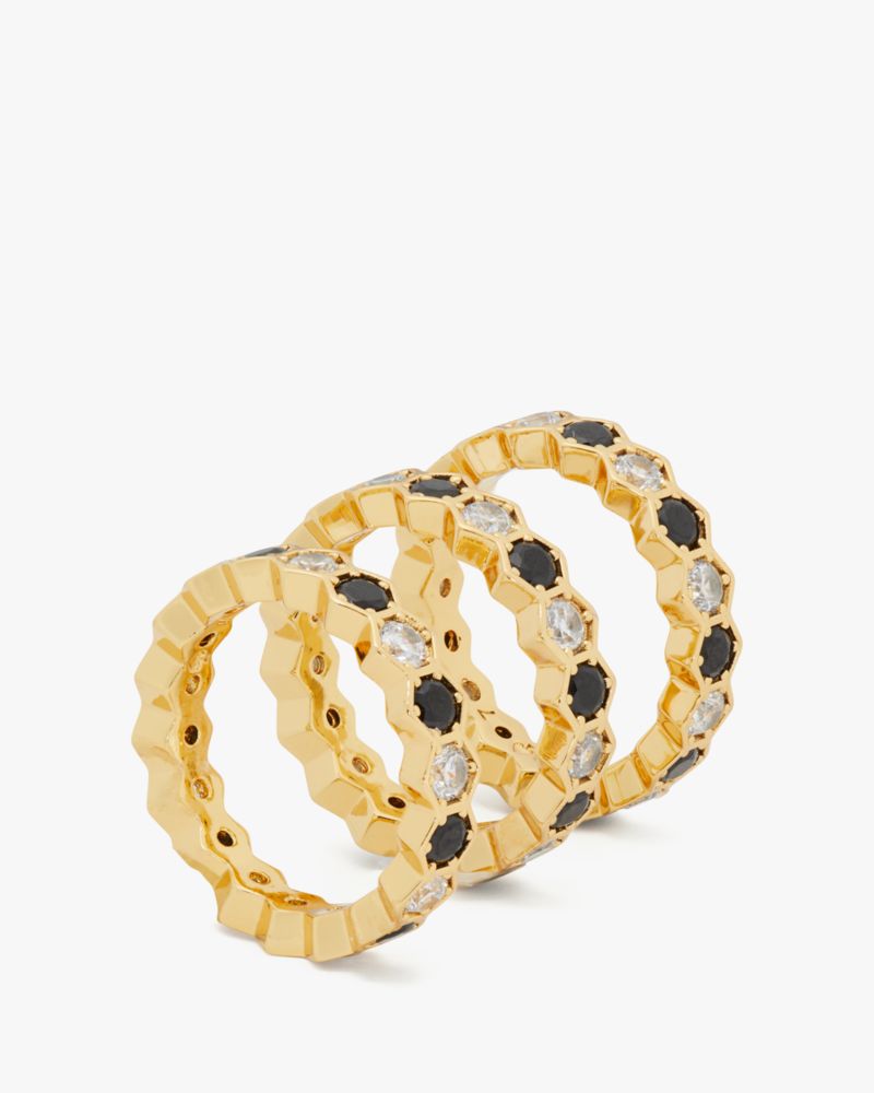 Kate Spade,On The Ball Stacking Ring Set,Single Band,Cubic Zirconia,Crystal,Gem Embellishment,Hexagon Embellishment,Set,St...,