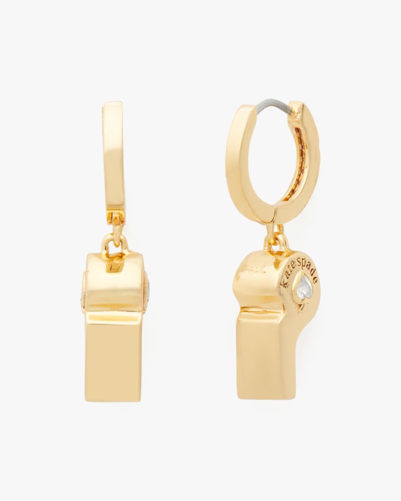 Kate Spade,On the Ball Whistle Huggies,Clear/Gold
