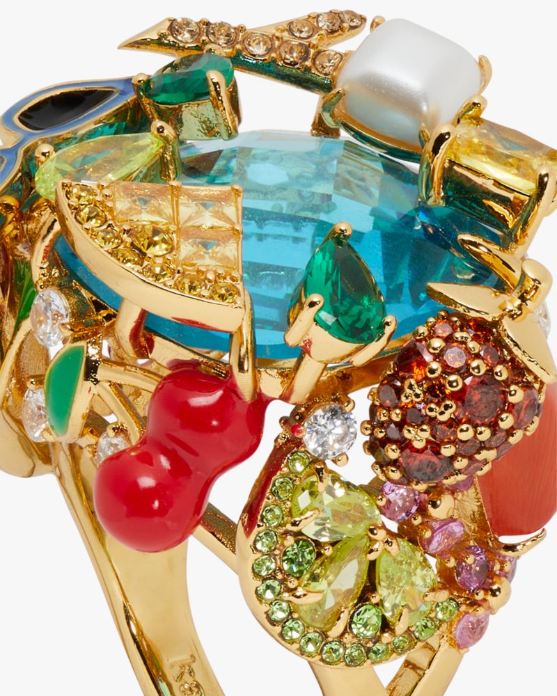 Kate Spade,Sweet Treasures Cocktail Ring,Cocktail,Rhinestones,Pave Embellishment,Gold Metal,Cocktail,Multi Color