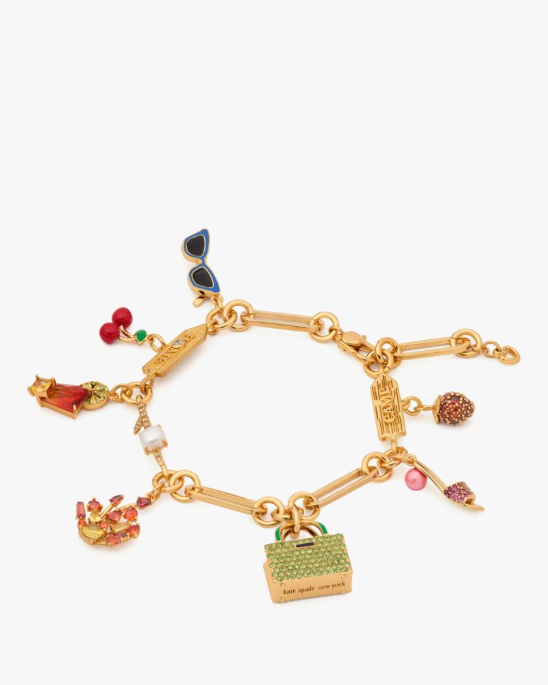 Kate Spade,Sweet Treasures Charm Bracelet,3D Embellishment,Novelty Embellishment,Pave Embellishment,Rhinestones,Gold Metal...,