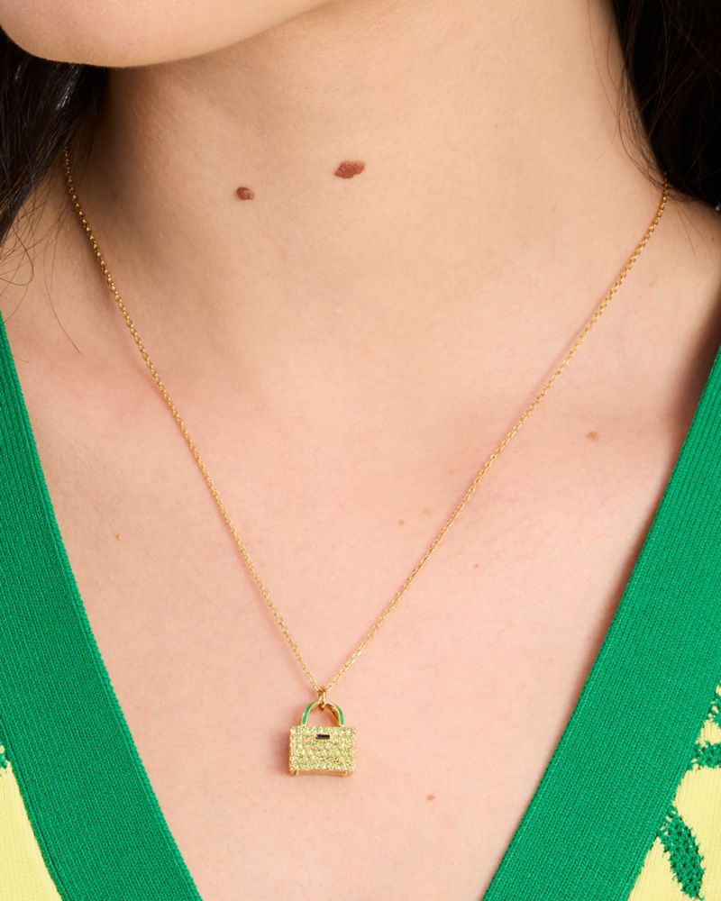 Kate Spade,Sweet Treasures Mini Pendant,Single Strand,3D Embellishment,Gem Embellishment,Novelty Embellishment,Pave Embell...,Green