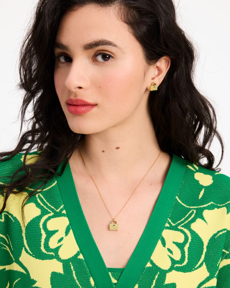 Kate Spade,Sweet Treasures Mini Pendant,Single Strand,3D Embellishment,Gem Embellishment,Novelty Embellishment,Pave Embell...,Green