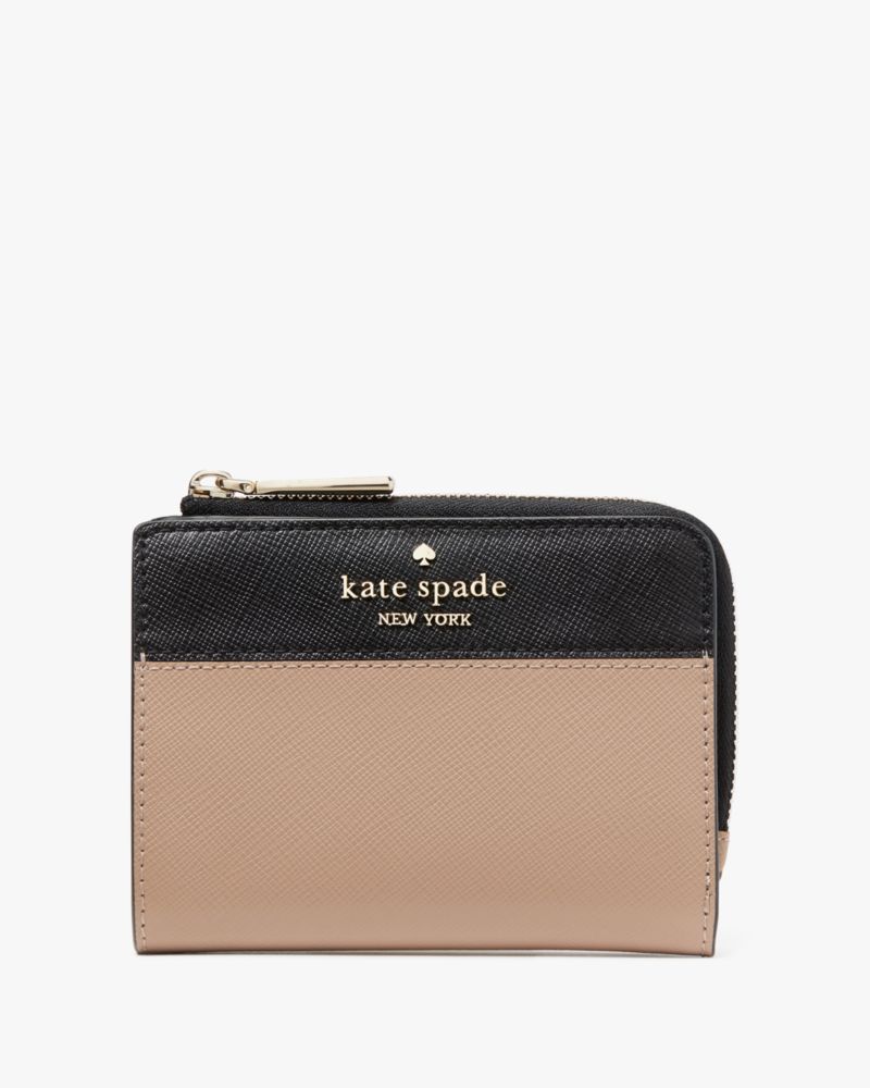 Kate Spade,Madison Colorblock Small L Zip Wallet,Toasted Hazelnut Multi