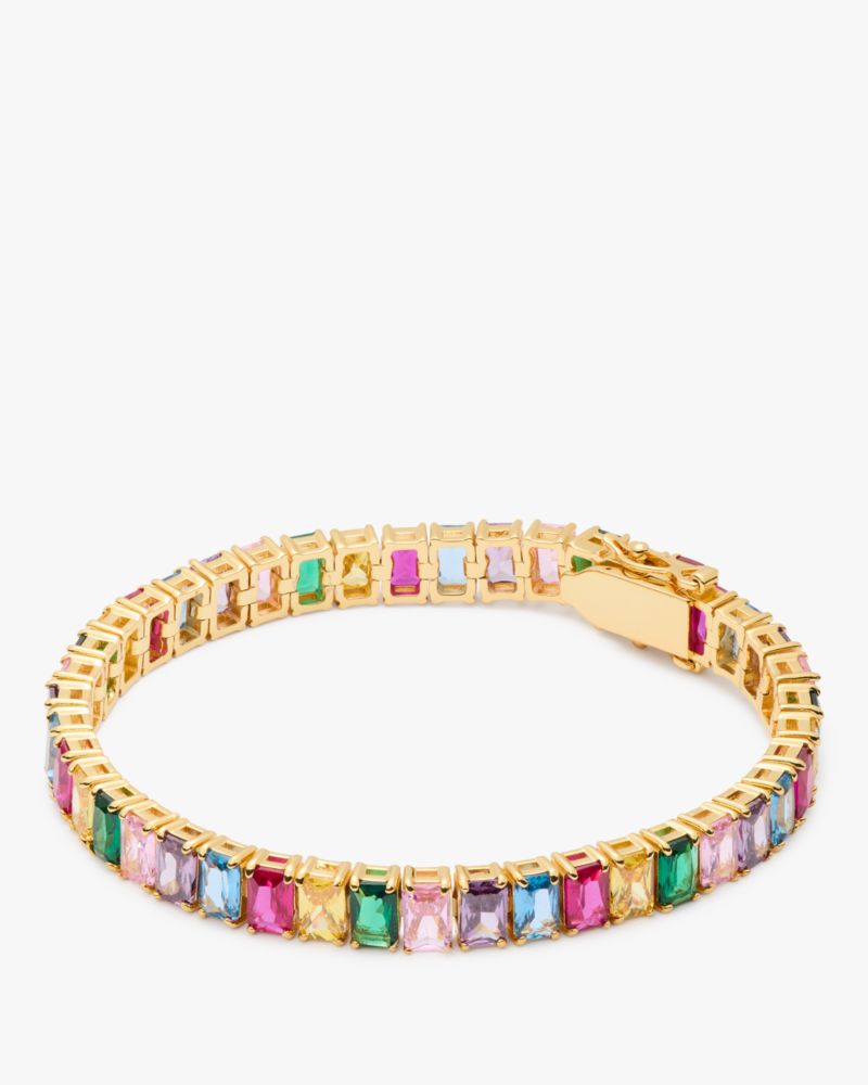 Kate Spade,Rainbow Joy Baguette Tennis Bracelet,Crystal,Gem Embellishment,Set,Gold Metal,Cocktail,Multi Color