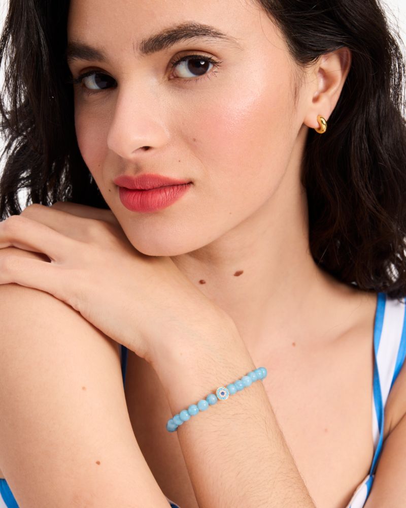 Kate Spade,Rainbow Joy All Seeing Charm Stretch Bracelet,Pave Embellishment,Rhinestones,Bead Embellishment,Stretchable,Gol...,Blue