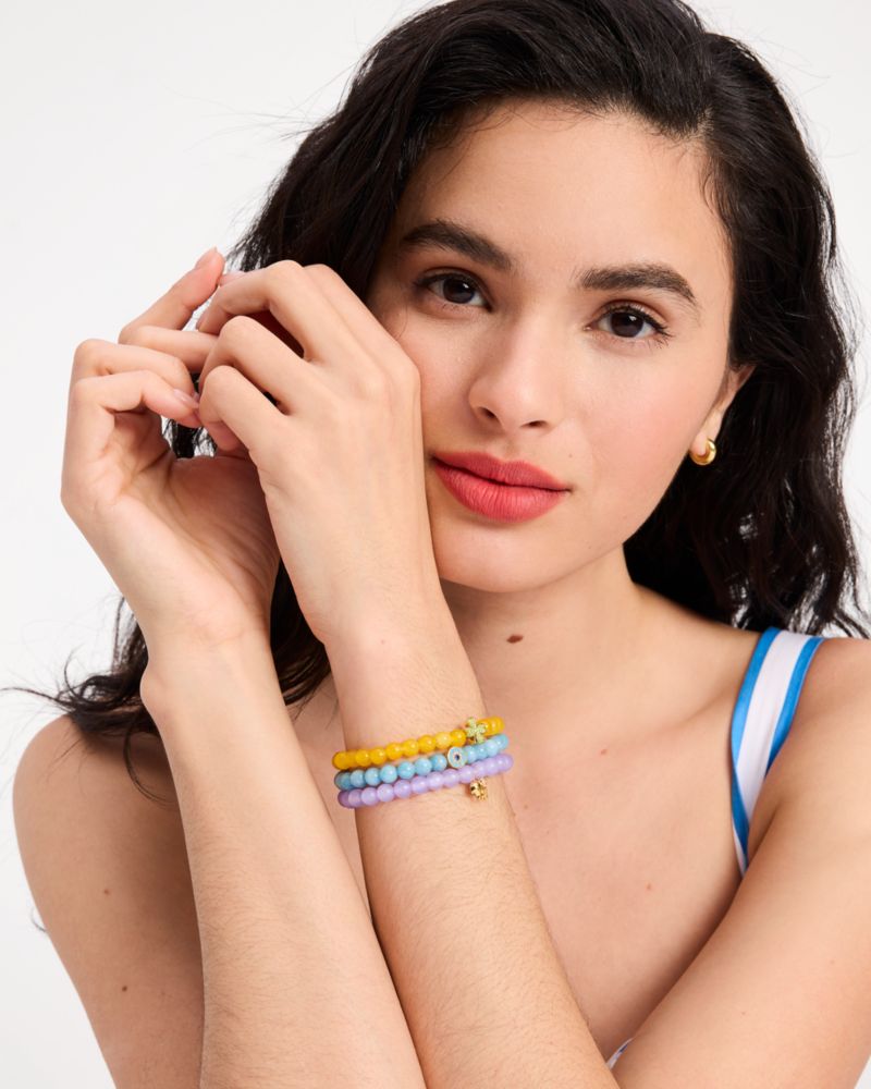 Kate Spade,Rainbow Joy All Seeing Charm Stretch Bracelet,Pave Embellishment,Rhinestones,Bead Embellishment,Stretchable,Gol...,Blue