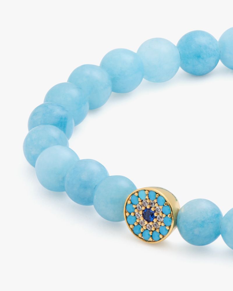 Kate Spade,Rainbow Joy All Seeing Charm Stretch Bracelet,Pave Embellishment,Rhinestones,Bead Embellishment,Stretchable,Gol...,Blue