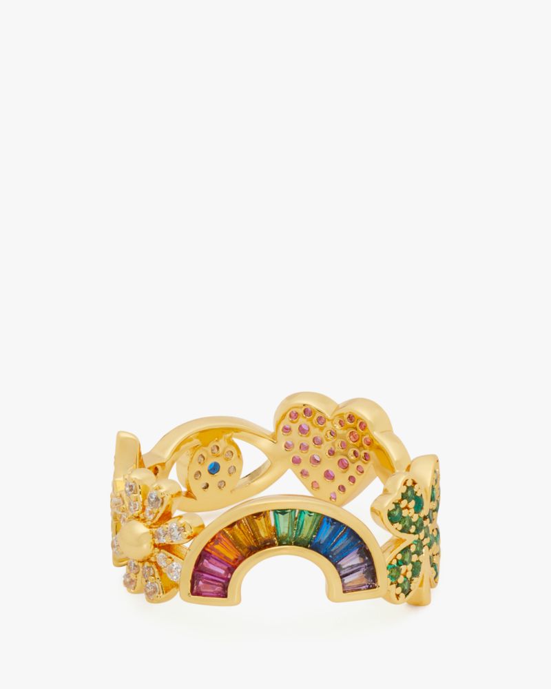 Kate Spade,Rainbow Joy Charm Ring,Single Band,Crystal,Floral Embellishment,Star Embellishment,Heart Embellishment,Gem Embe...,Multi Color