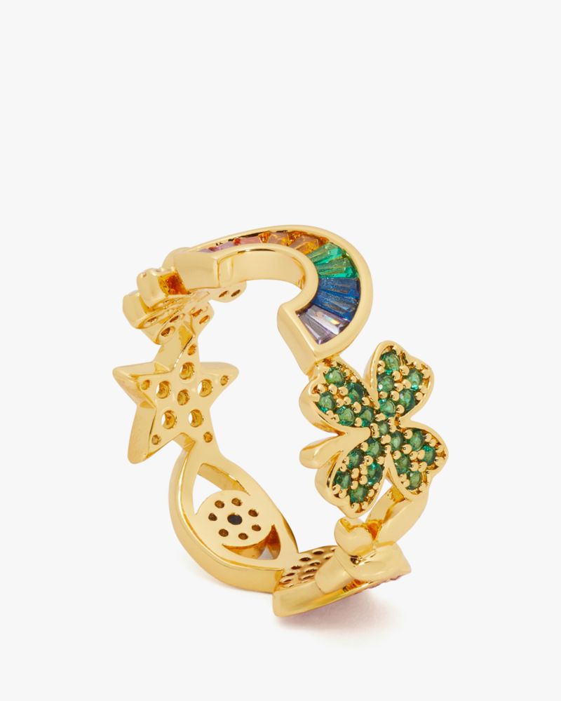 Kate Spade,Rainbow Joy Charm Ring,Single Band,Crystal,Floral Embellishment,Star Embellishment,Heart Embellishment,Gem Embe...,