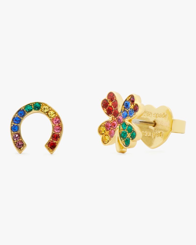 Kate Spade,Rainbow Joy Horseshoe & Clover Studs,Multi