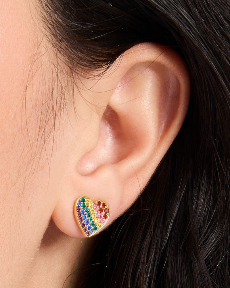 Kate Spade,Rainbow Joy Heart Studs,Studs,Crystal,Pave Embellishment,Gem Embellishment,Gold Metal,Cocktail,