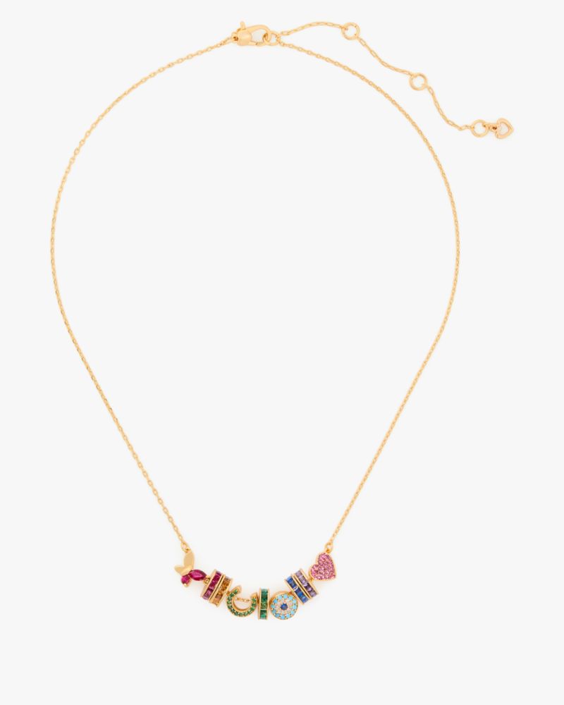 Kate Spade,Rainbow Joy Charm Necklace,Single Strand,Bead Embellishment,Heart Embellishment,Novelty Embellishment,Pave Embe...,