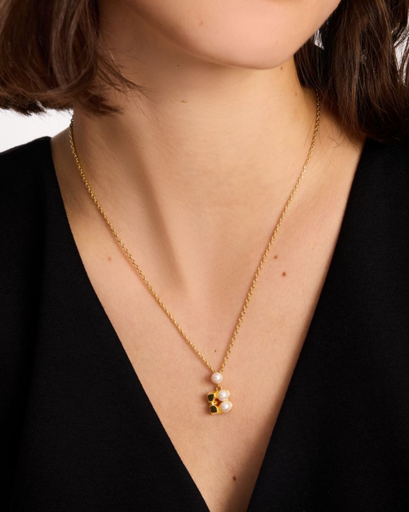 Kate Spade,Noel Mini Pendant,Single Strand,Logo,Pearl,Yellow Gold,Day Party,