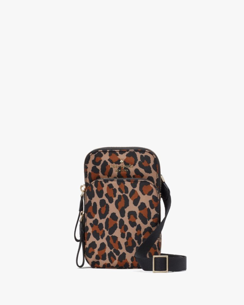 Kate Spade,Chelsea Leopard North South Dual Zip Phone Crossbody,