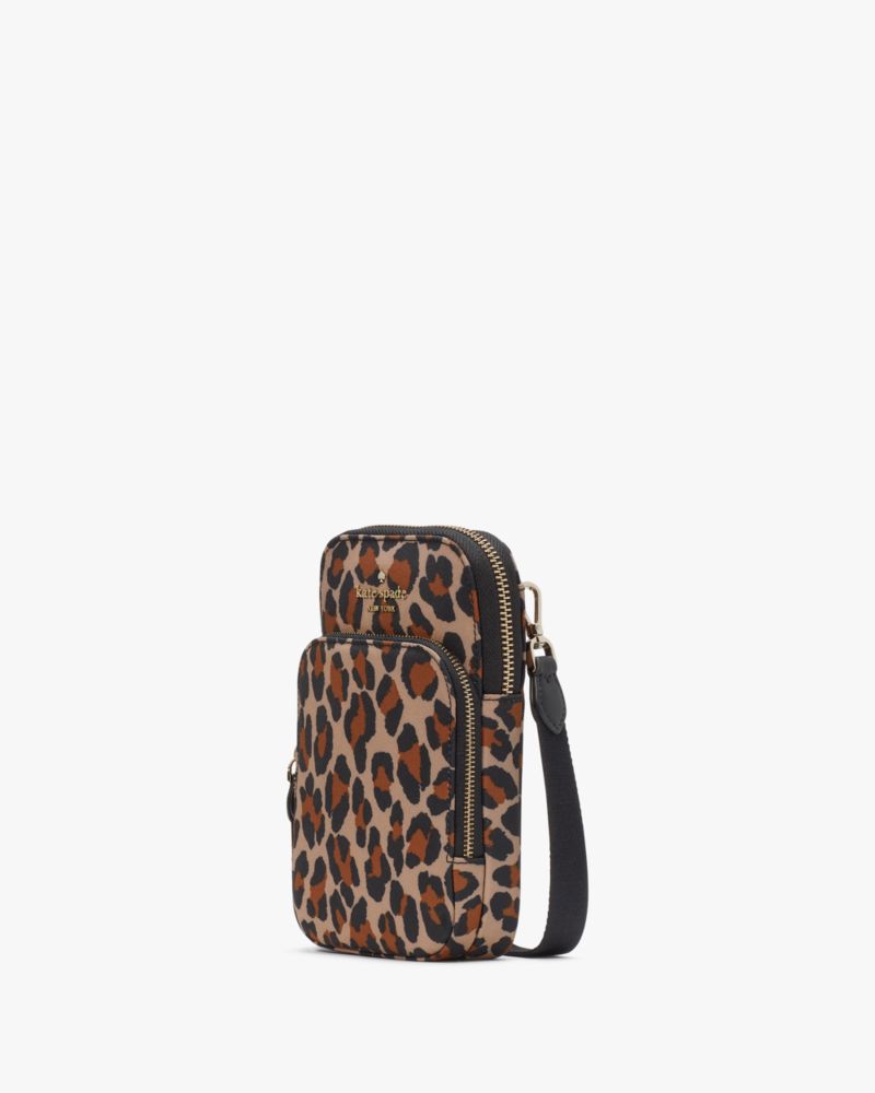 Kate Spade,Chelsea Leopard North South Dual Zip Phone Crossbody,