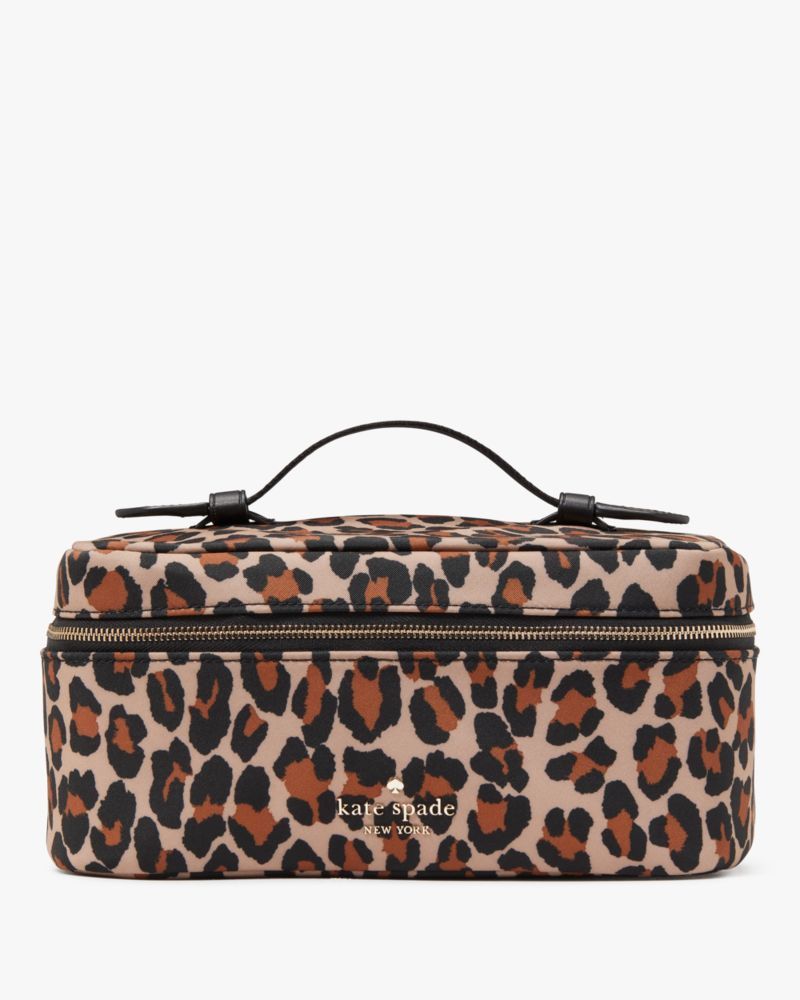 Kate Spade,Chelsea Spotted Leopard Travel Cosmetic Bag,Brown Multi