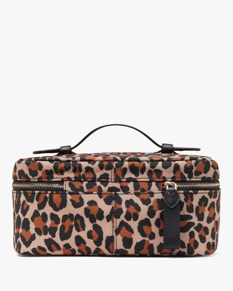 Kate Spade,Chelsea Spotted Leopard Travel Cosmetic Bag,Brown Multi