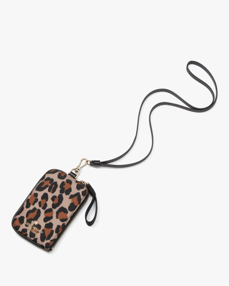 Kate Spade,Chelsea Leopard Card Case Lanyard,