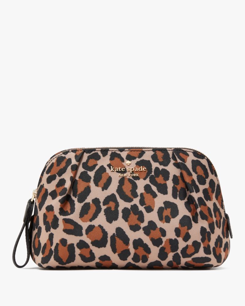 Kate Spade,Chelsea Spotted Leopard Cosmetic Bag,Brown Multi