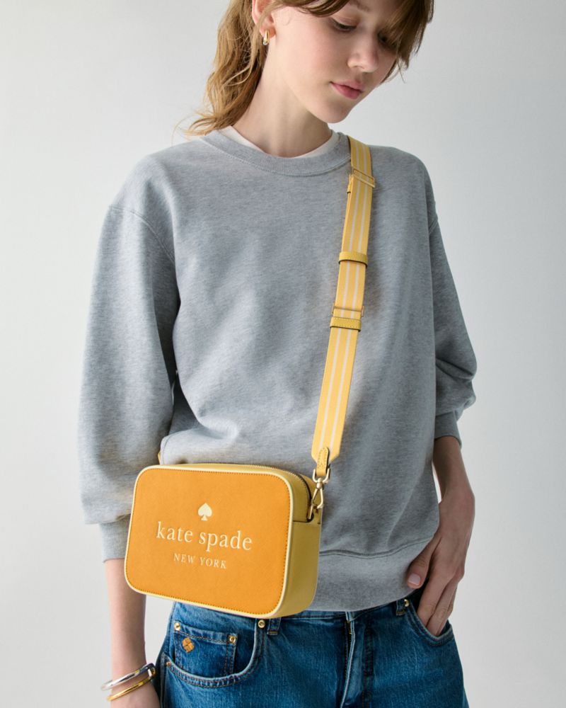 Kate Spade,Oh Snap Camera Bag,Camera Bag,Stripe,Color Block,Casual,Mustard